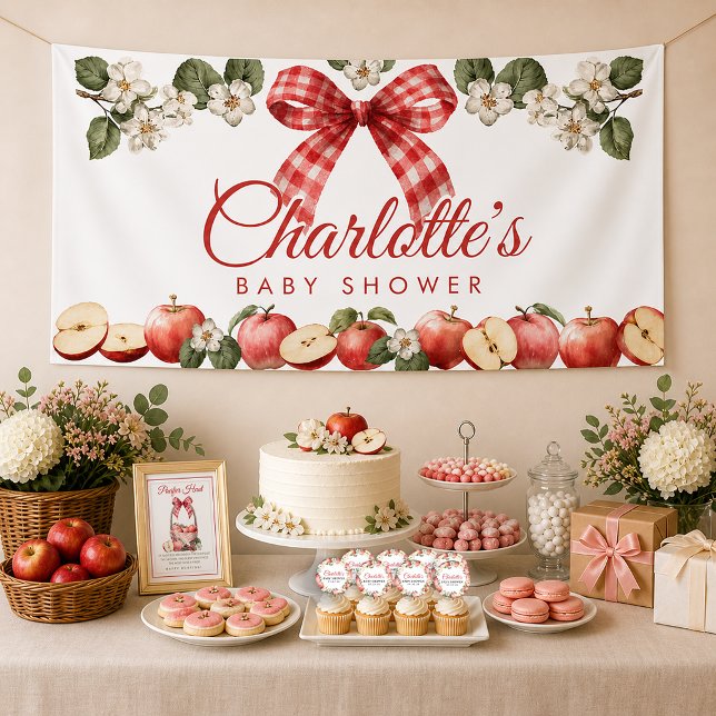Apple Baby Shower Banner with Gingham Bow (baby shower banner)
