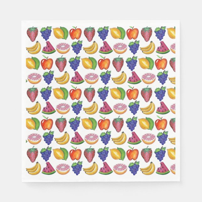 Apple Banana Lemon Lime Grapes Berry Fruit Salad Napkins (Front)