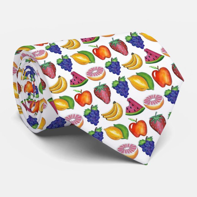 Apple Banana Lemon Lime Grapes Berry Fruit Salad Neck Tie (Rolled)