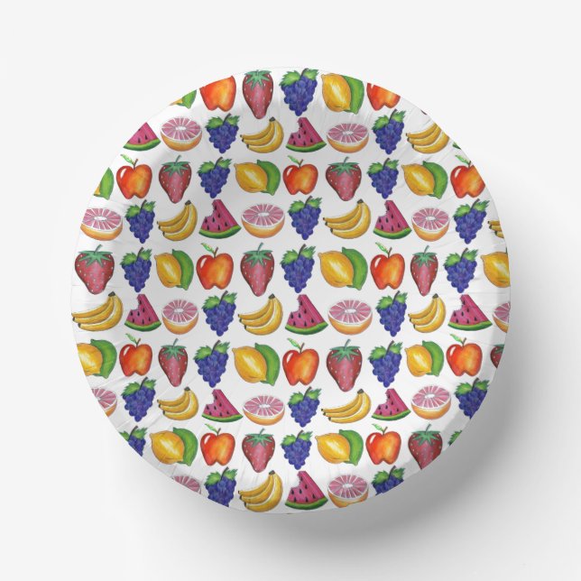 Apple Banana Lemon Lime Grapes Berry Fruit Salad Paper Bowls (Front)