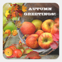Apple Basket Autumn Greetings Rectangular Sticker
