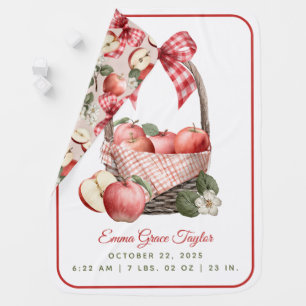 Apple Basket Gingham Personalized Baby Birth Stats Blanket