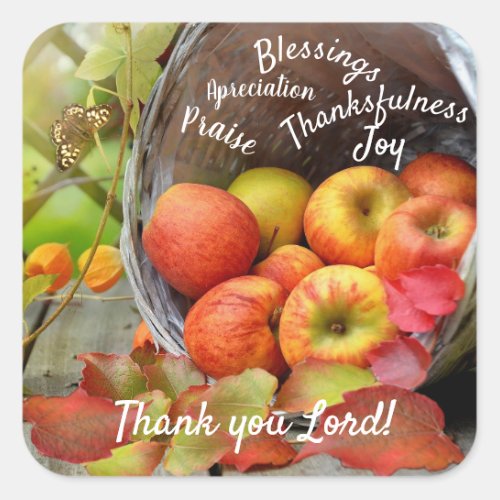 Apple Basket Praise and Thanksgiving Napkin Square Sticker