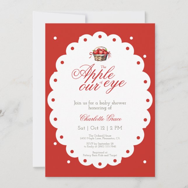 Apple Basket Red Polka Dot baby shower invitation (Front)