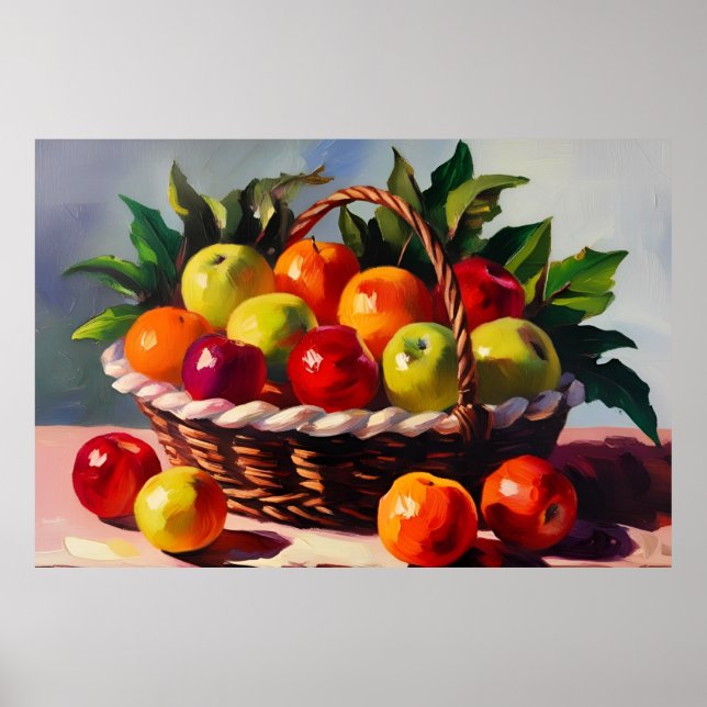 Apple Basket, still life painting, Poster (Front)