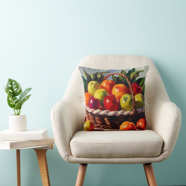 Apple Basket, still life painting, Throw Pillow (Chair)