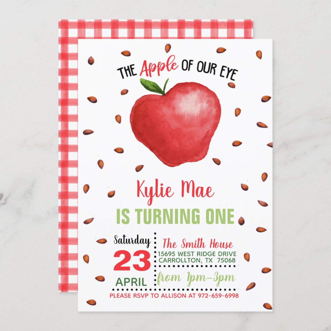 Apple Birthday Invitation Apple of Our Eye Zazzle