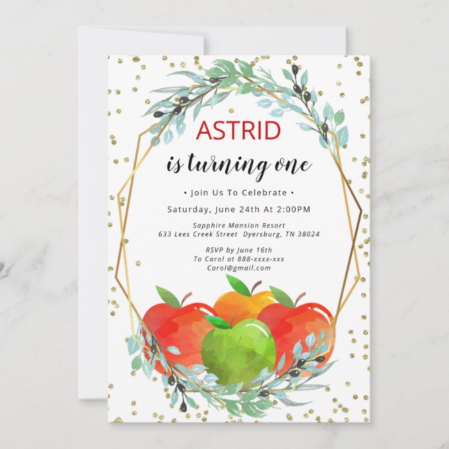 Apple Birthday Invitation, Birthday Invitation (Front)