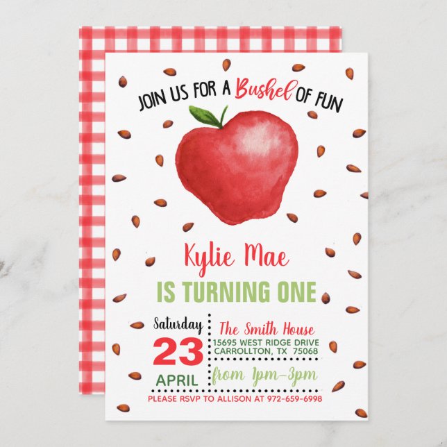 Apple Birthday Invitation - Bushel of Fun (Front/Back)