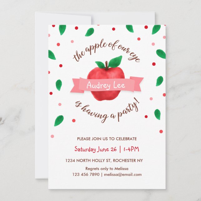Apple Birthday Party Invitation "Apple of our eye" (Front)