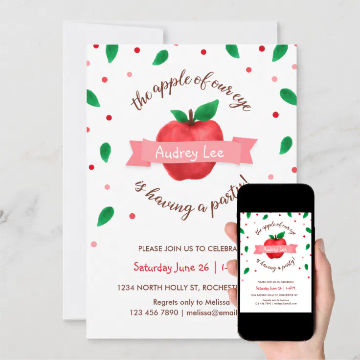 Apple Birthday Party Invitation "Apple of our eye" Zazzle