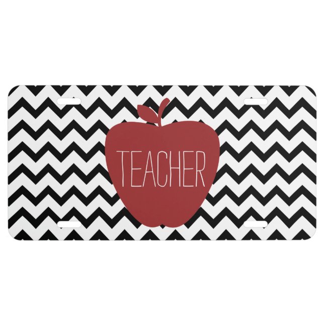 Apple & Black Chevron Teacher License Plate Cover (Front)