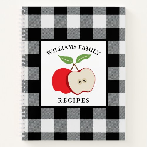 Apple Black White Buffalo Plaid Family Name Recipe Notebook