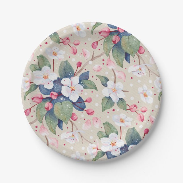 Apple Blossom (Albescent White) Paper Plates (Front)