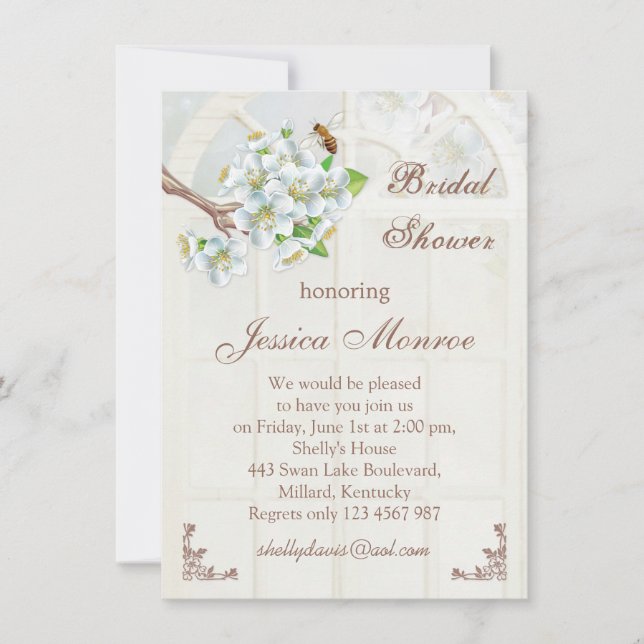 Apple blossom and bee Bridal Shower Invitation (Front)
