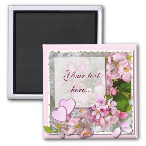 Apple Blossom and Hearts add your own text Magnet