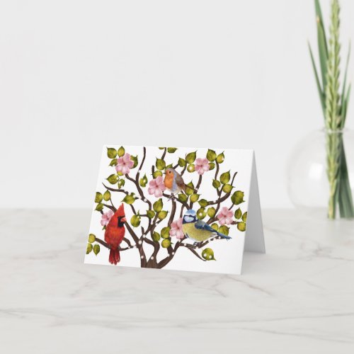 Apple blossom and song bird all occasion notecard