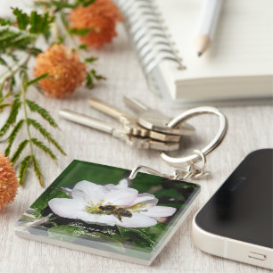 Apple Blossom & Bee Macro Photo Acrylic Keychain