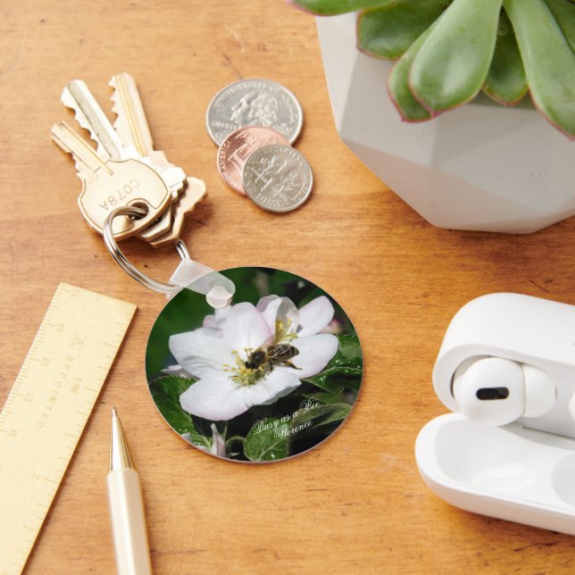 Apple Blossom & Bee Macro Photo | Keychain (Desk)