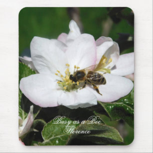 Apple Blossom & Bee Macro Photo   Mousepad