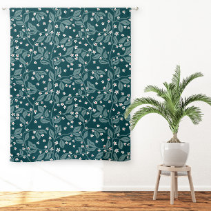 Apple Blossom Branches Botanical Block Print Green Blackout Curtains