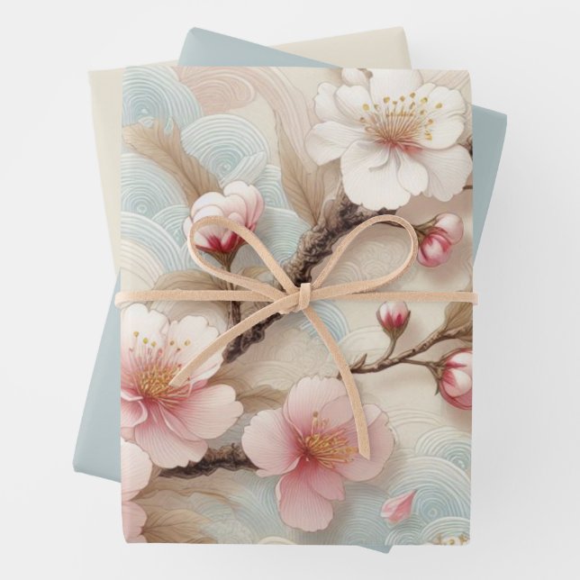 Apple Blossom Branches Wrapping Paper Sheets (In situ)