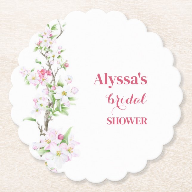 Apple Blossom Bridal Shower Personalized Paper Coaster (Front)