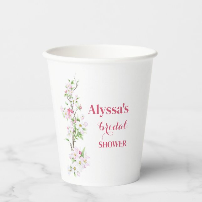 Apple Blossom Bridal Shower Personalized Paper Cups (Front)