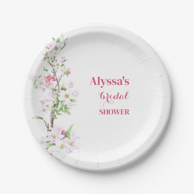 Apple Blossom Bridal Shower Personalized Paper Plates (Front)