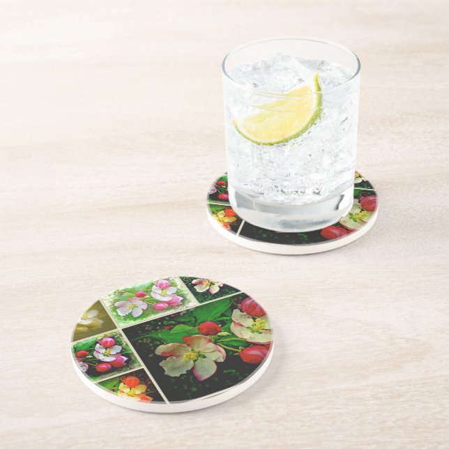 Apple Blossom Collage - Enhanced Digital Photo Drink Coaster (Side)