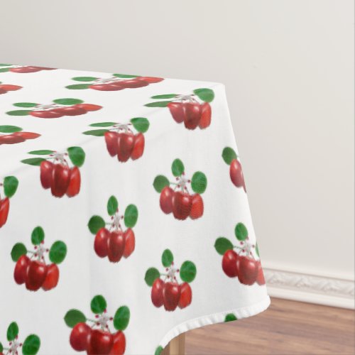 Apple Blossom  Fruits on Branch on White Tablecloth