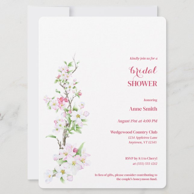 Apple Blossom Fully Customizable Bridal Shower  Invitation (Front)