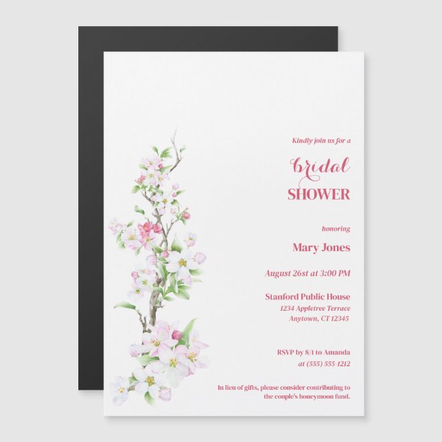 Apple Blossom Fully Customizable Bridal Shower  Magnetic Invitation (Front/Back)