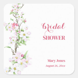 Apple Blossom Fully Customizable Bridal Shower Square Sticker