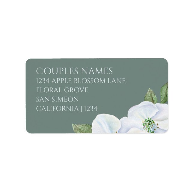 Apple Blossom Green And White Flower Wedding Label (Front)