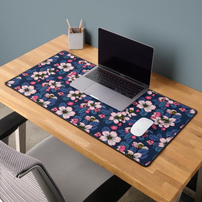 Apple blossom on a dark blue desk mat (Office 2)