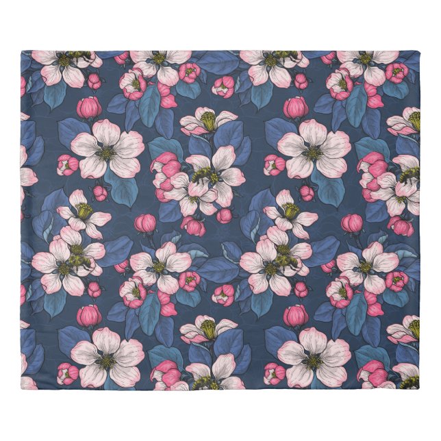 Apple blossom on a dark blue duvet cover (Front)