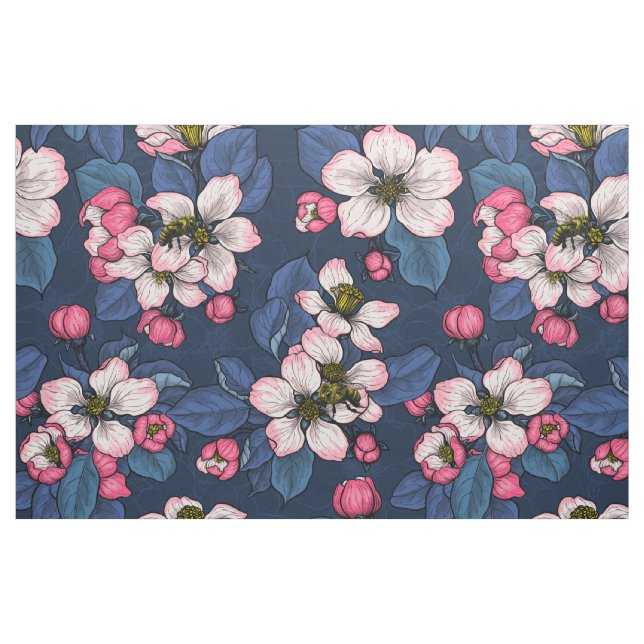 Apple blossom on a dark blue fabric (Fat Quarter)