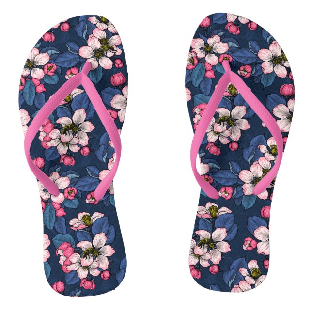 Apple blossom on a dark blue flip flops (Footbed)