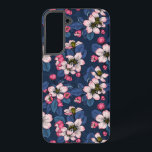 Apple blossom on a dark blue samsung galaxy s22  case<br><div class="desc">Hand drawn apple blossoms  and bees on a dark blue background</div>