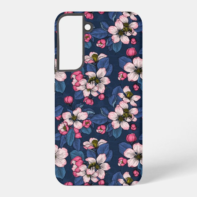 Apple blossom on a dark blue samsung galaxy case (Back)