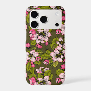 Apple blossom on dark green iPhone 17 pro case