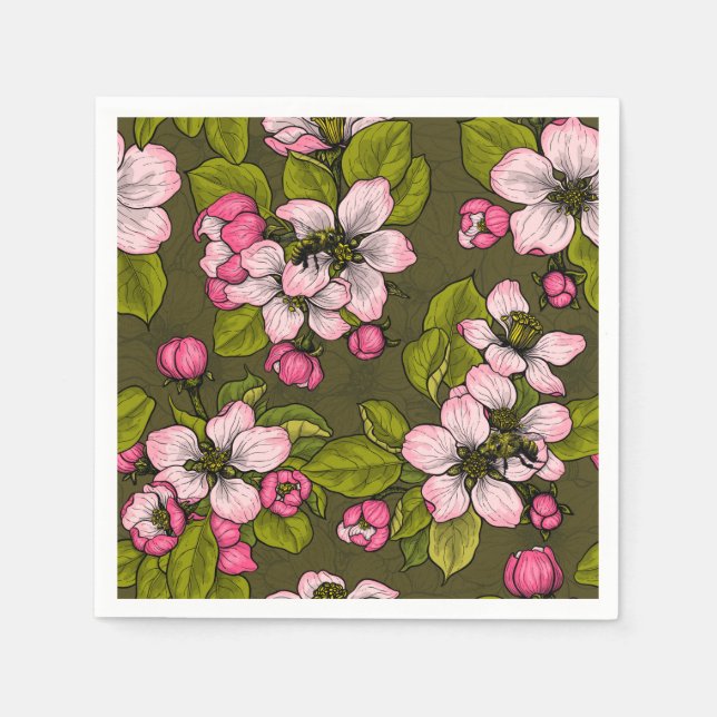 Apple blossom on dark green napkins (Front)