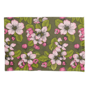 Apple blossom on dark green pillow case