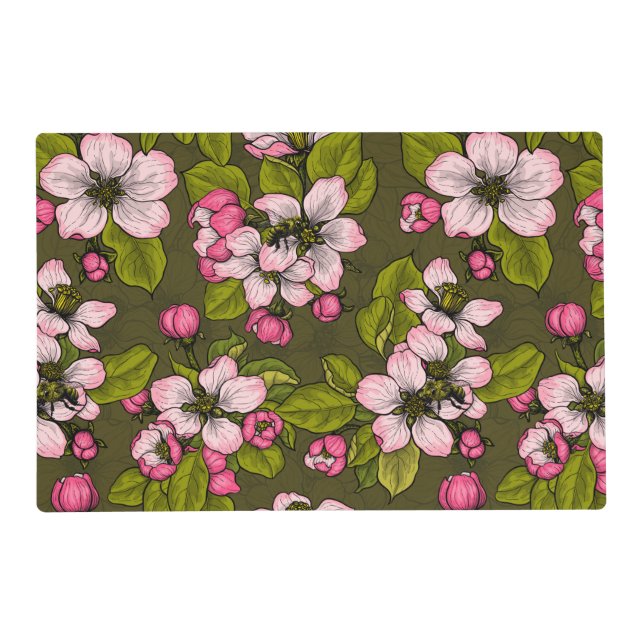 Apple blossom on dark green placemat (Front)