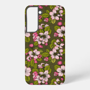 Apple blossom on dark green samsung galaxy s22+ case