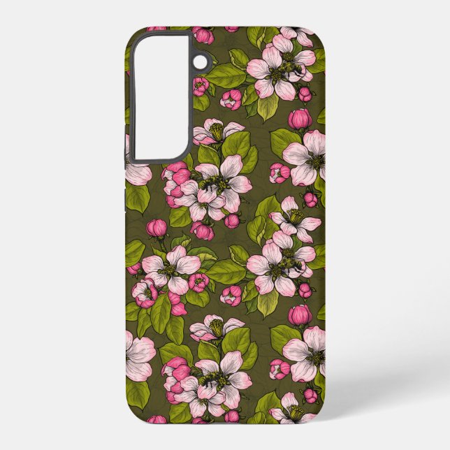 Apple blossom on dark green samsung galaxy case (Back)