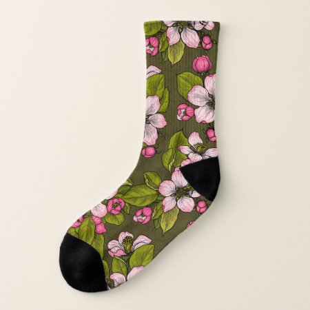 Apple Blossom On Dark Green Socks