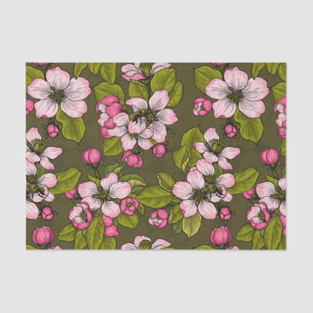 Apple blossom on dark green tissue paper (Front)
