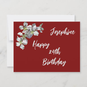 Apple Blossom on Deep Red Named and Aged Birthday Postcard